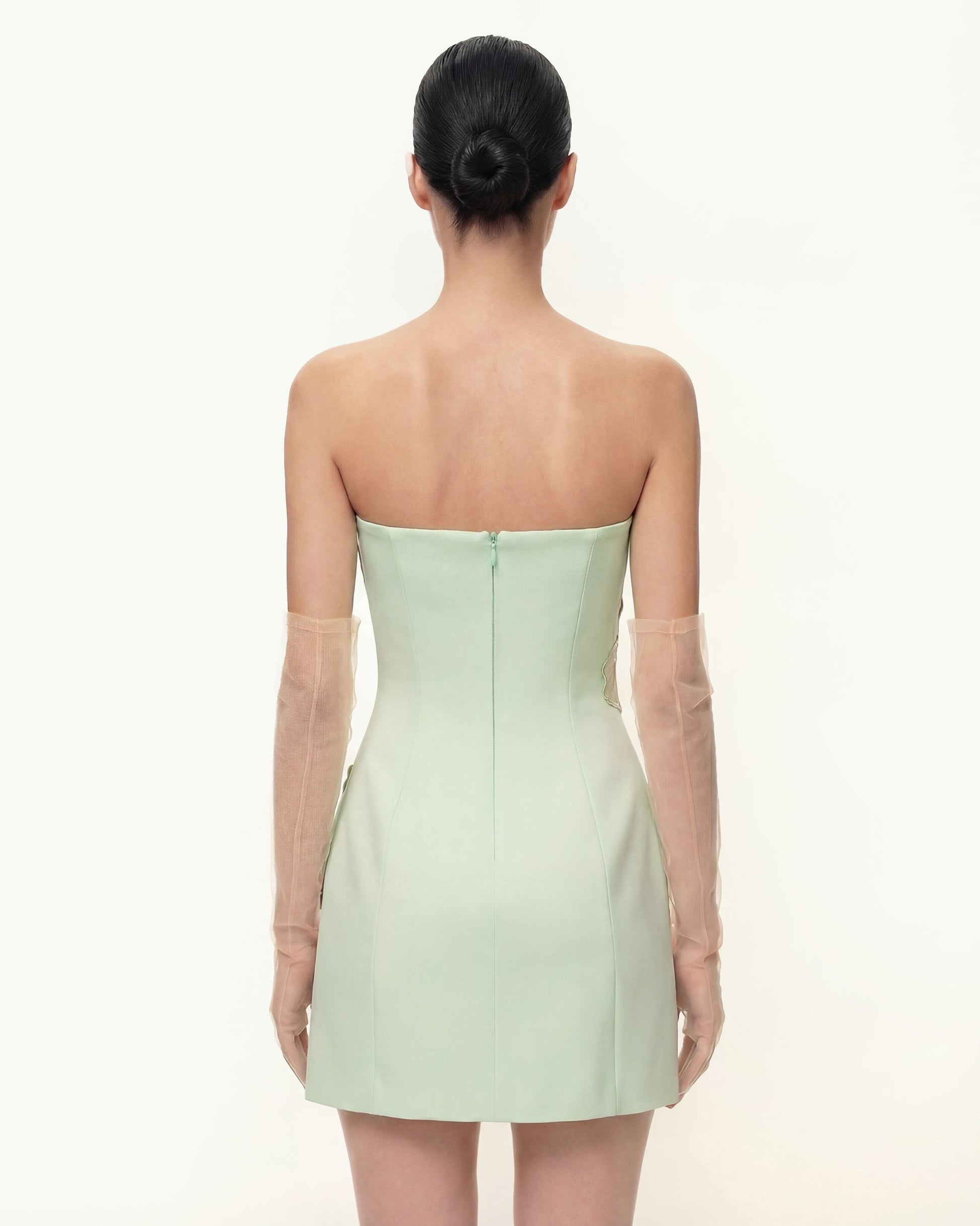Green Iris Floral Strapless Dress