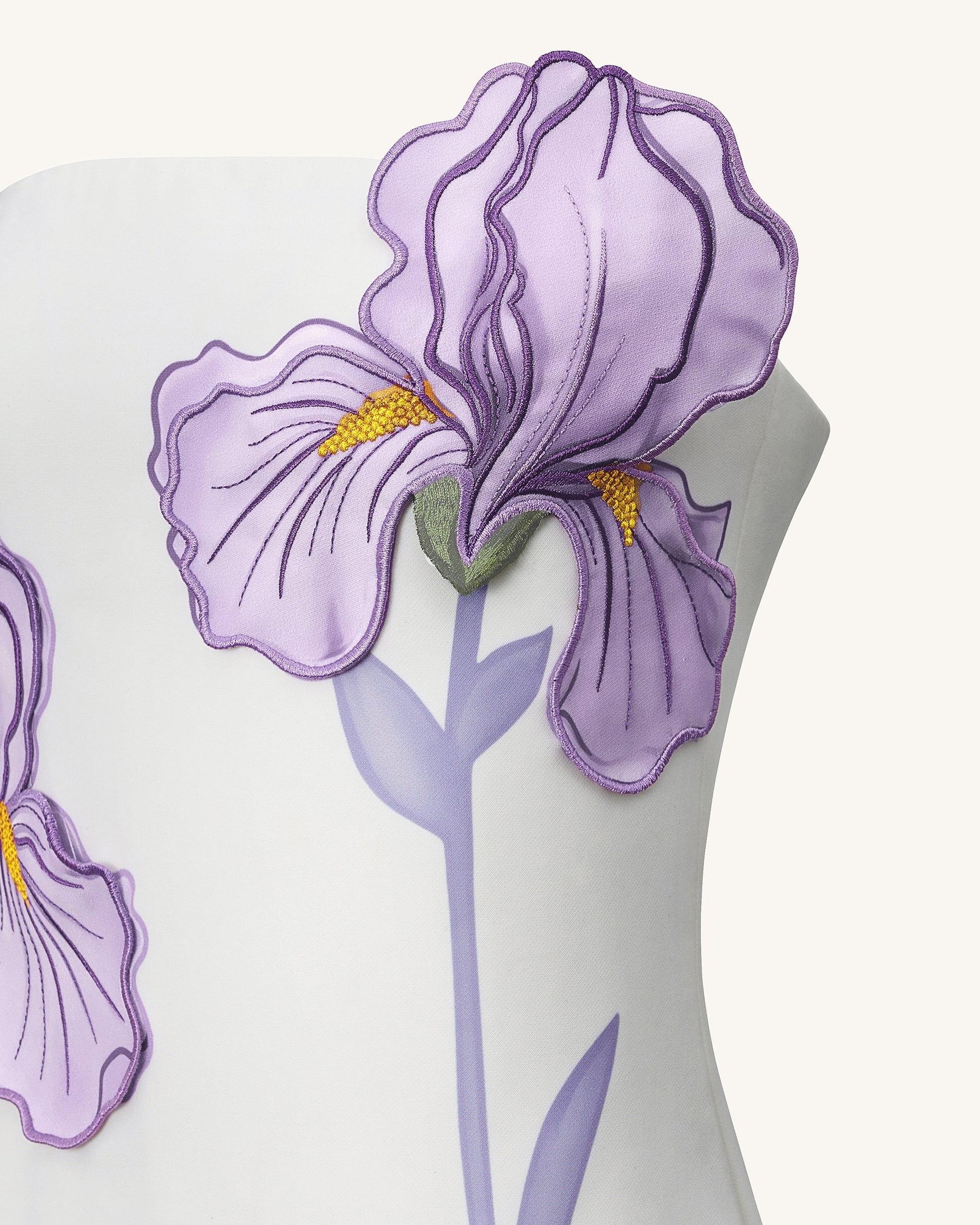 White Iris Floral Strapless Dress