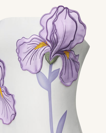 White Iris Floral Strapless Dress