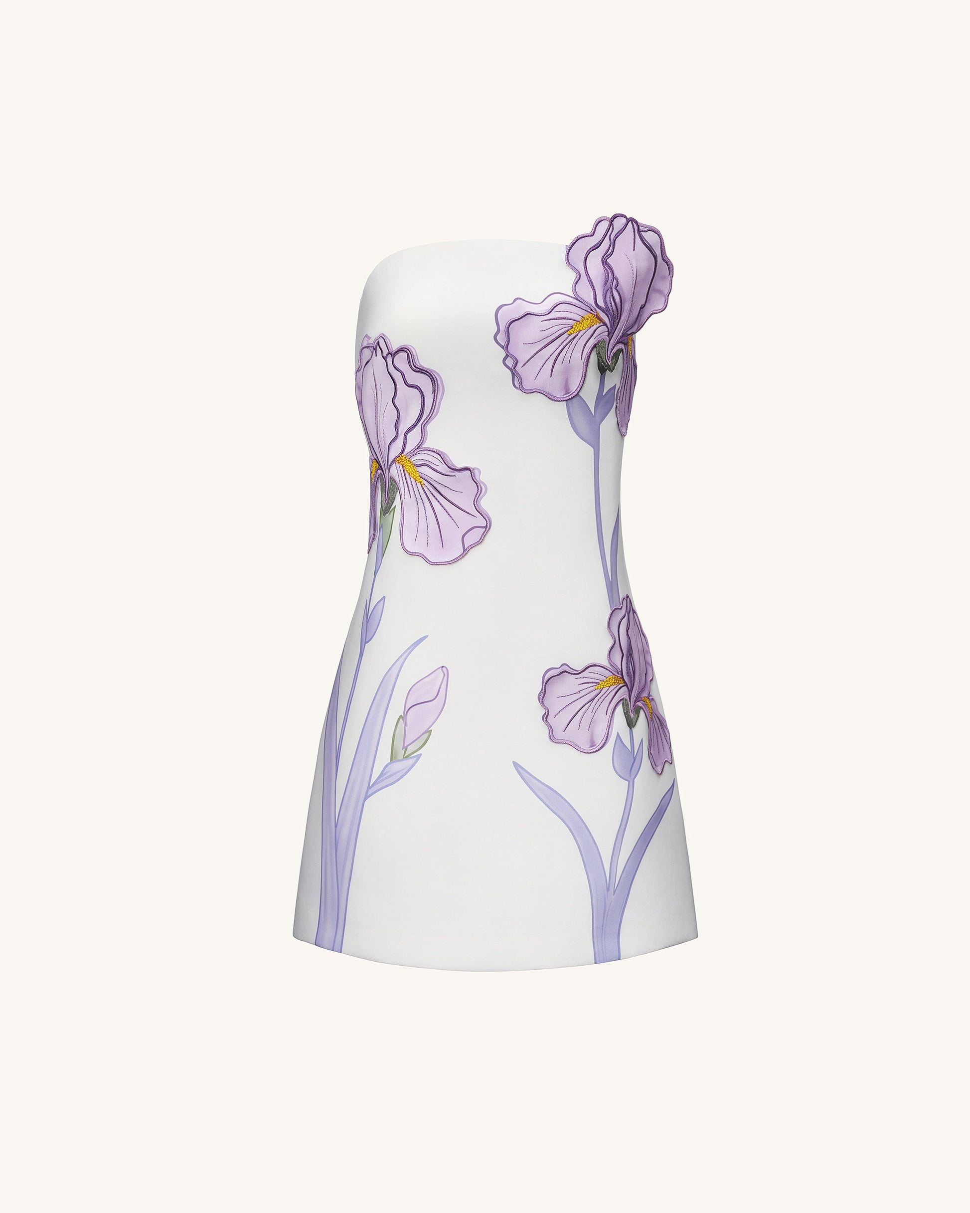 White Iris Floral Strapless Dress