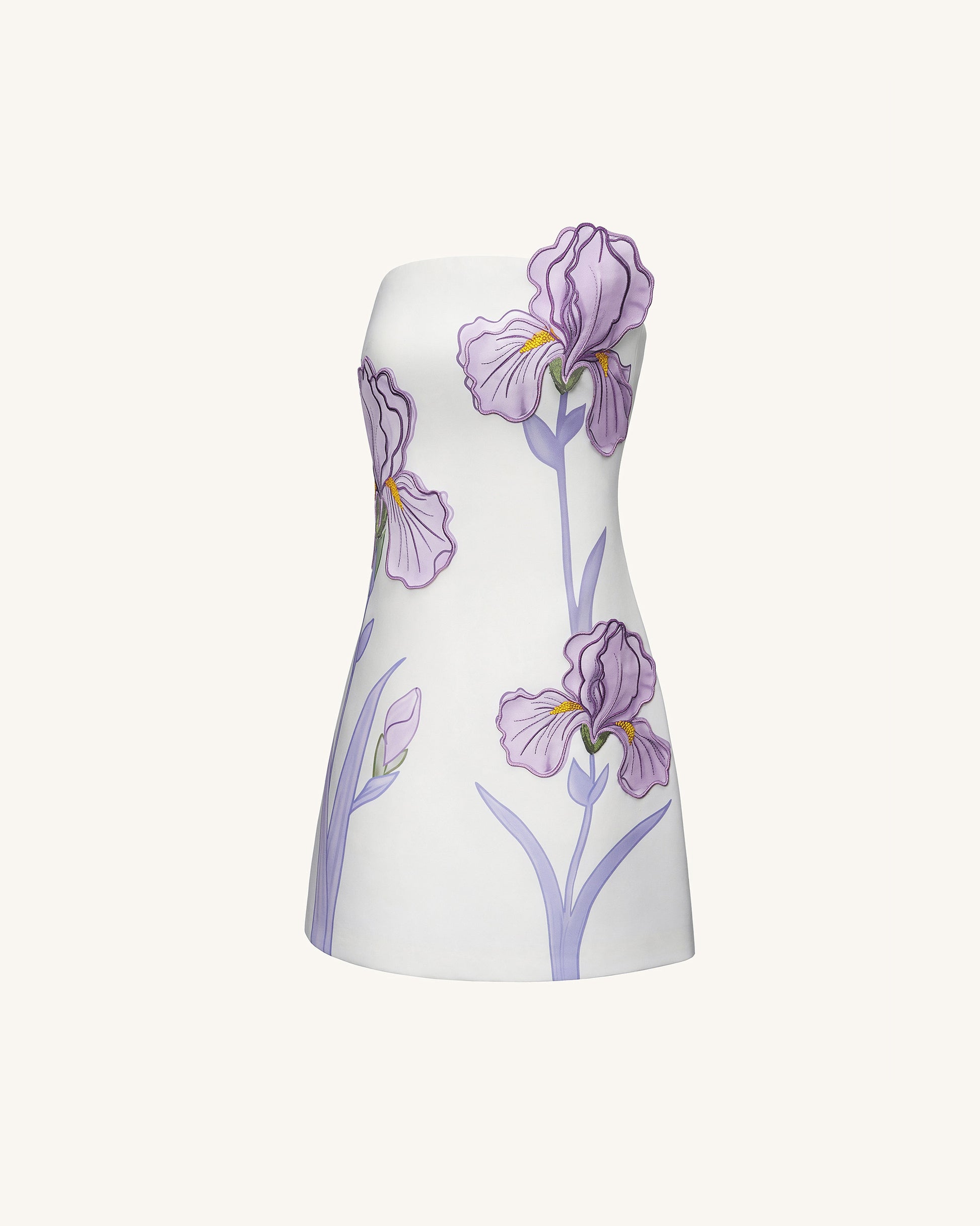 White Iris Floral Strapless Dress