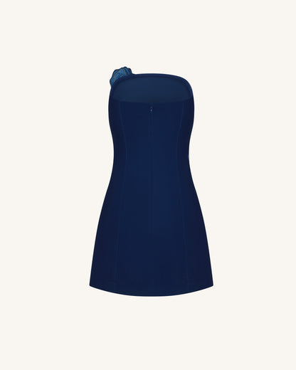 Navy blue Iris Floral Strapless Dress