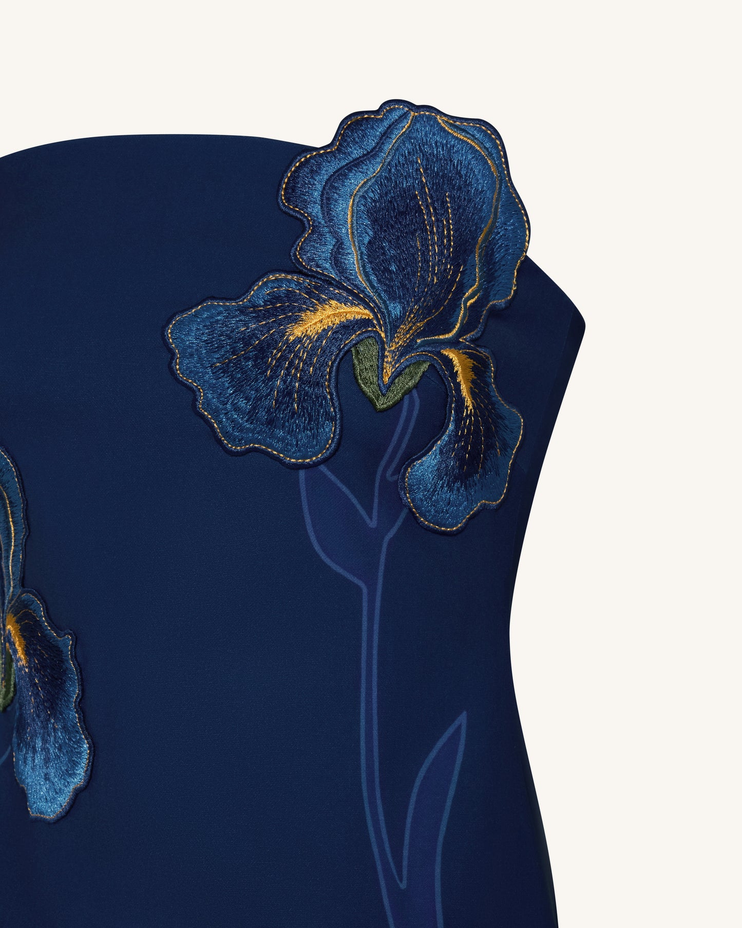 Navy blue Iris Floral Strapless Dress
