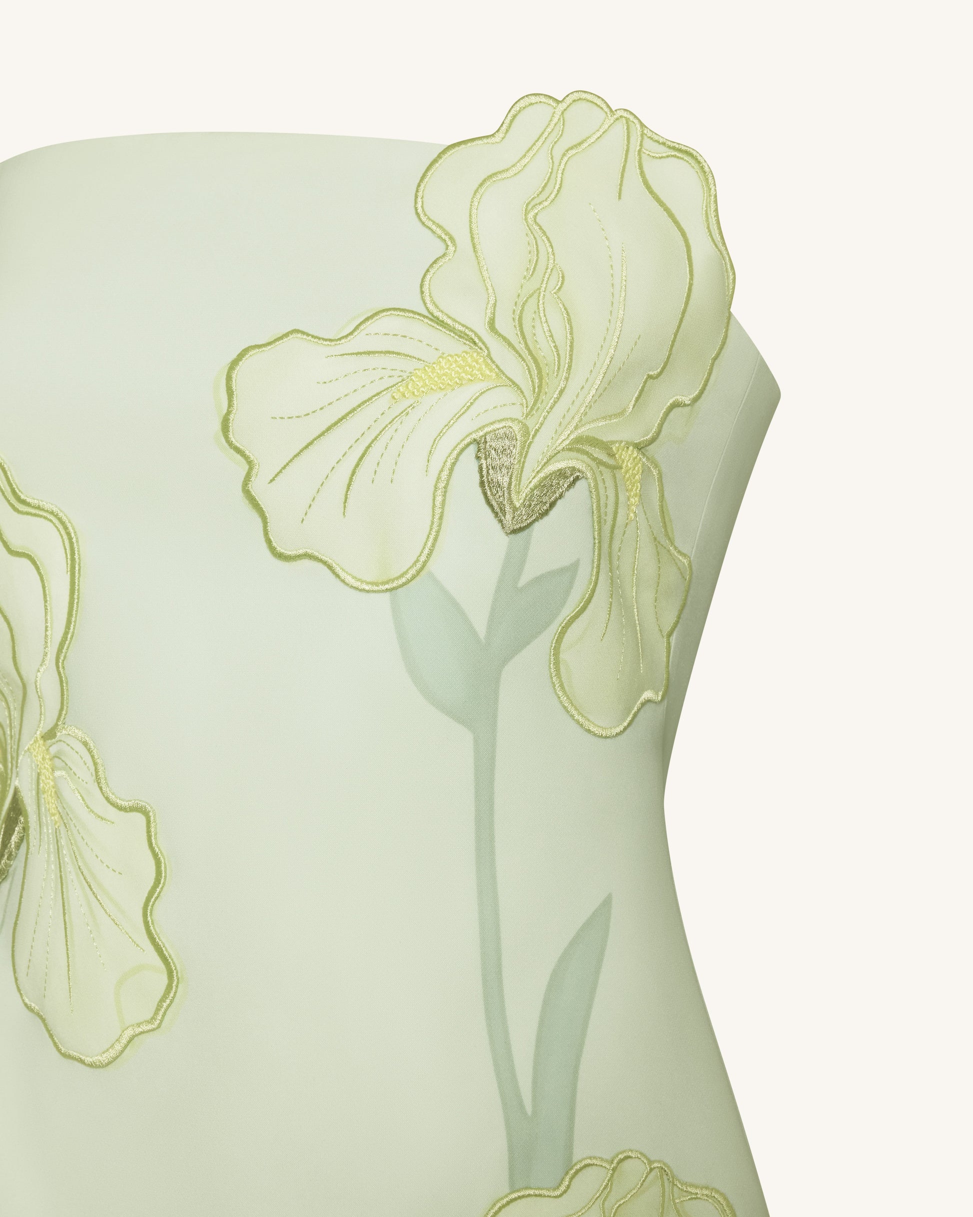 Green Iris Floral Strapless Dress