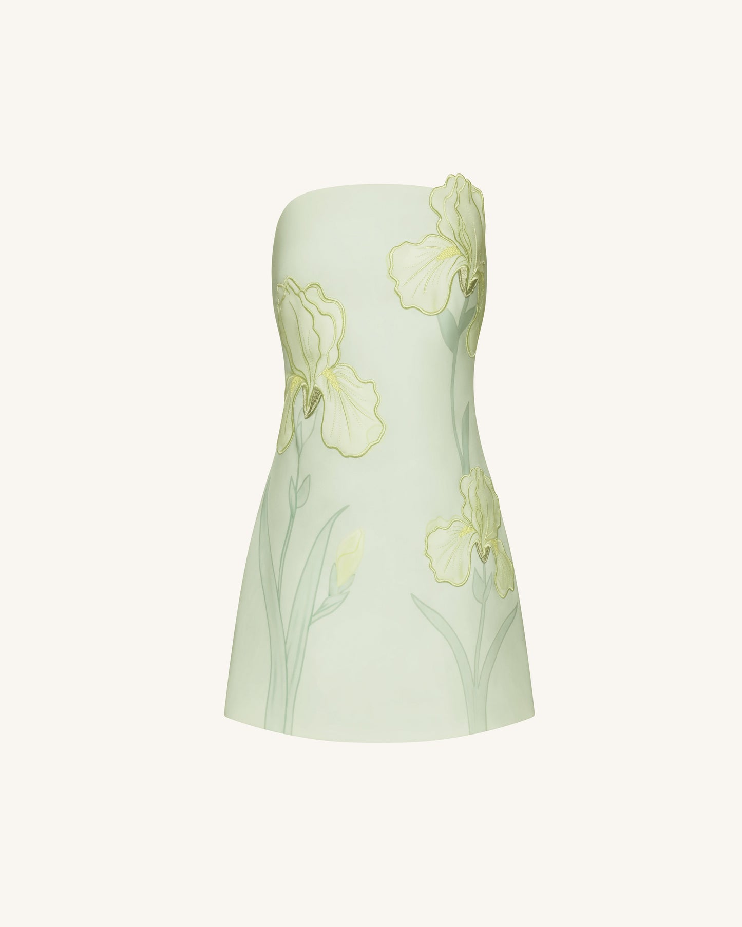 Green Iris Floral Strapless Dress