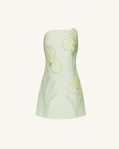Green Iris Floral Strapless Dress