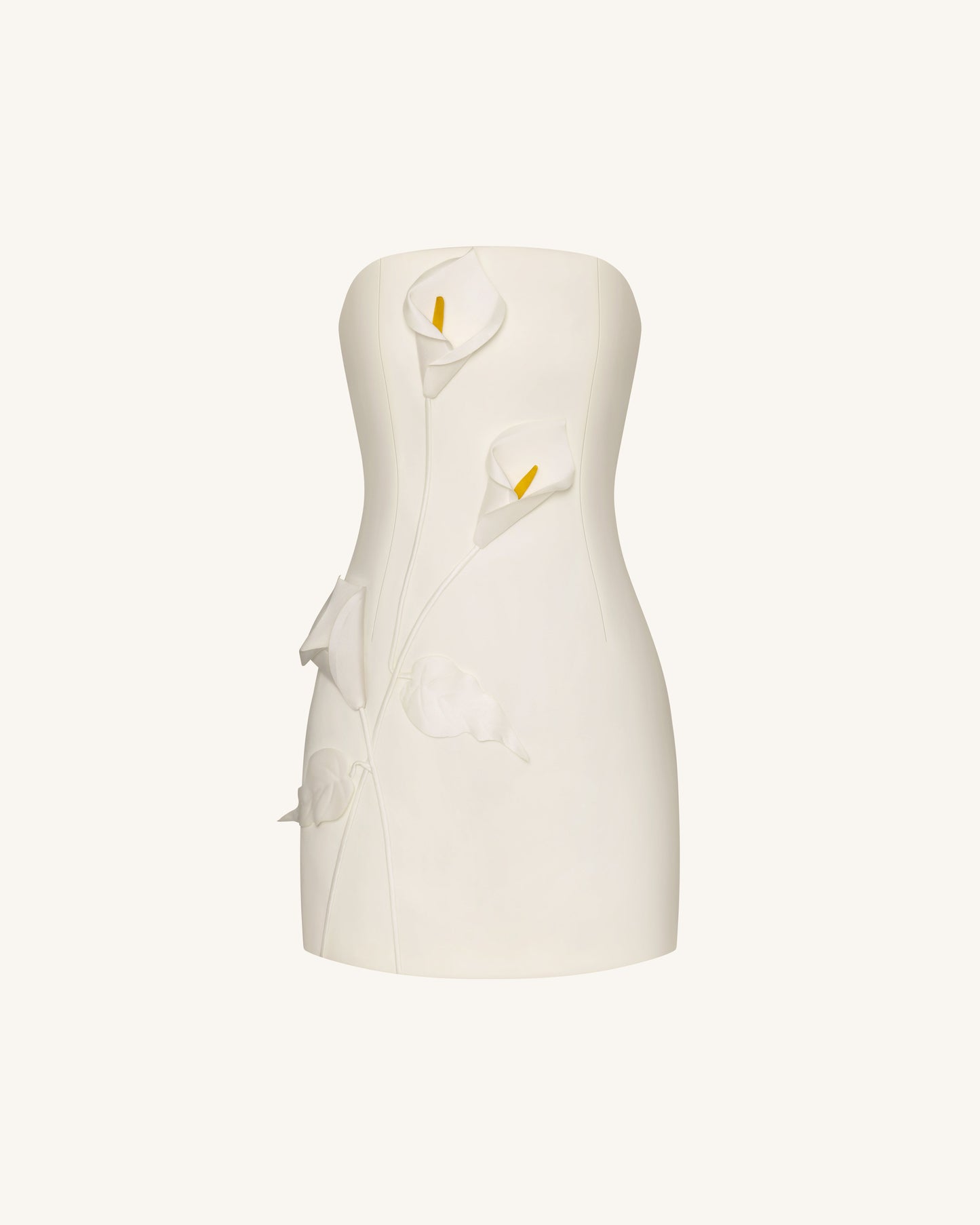 White Margot Floral Appliqué Strapless Dress in Yellow