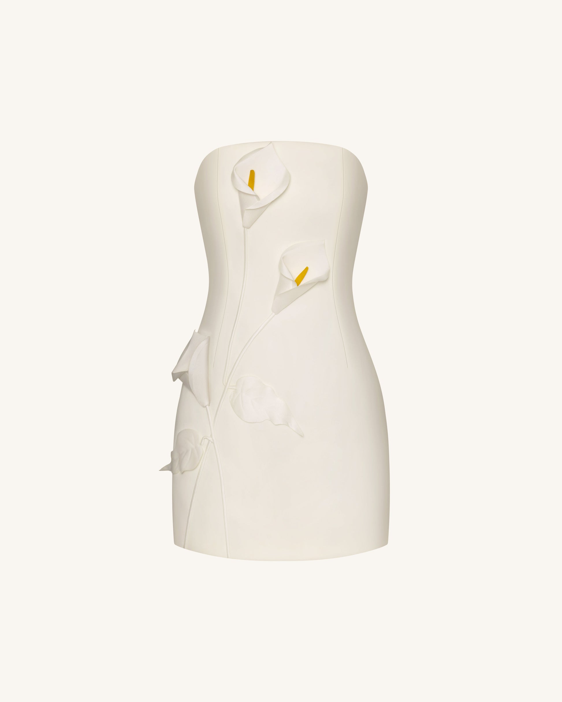 White Margot Floral Appliqué Strapless Dress in Yellow