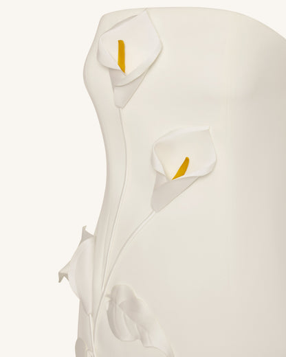 White Margot Floral Appliqué Strapless Dress in Yellow