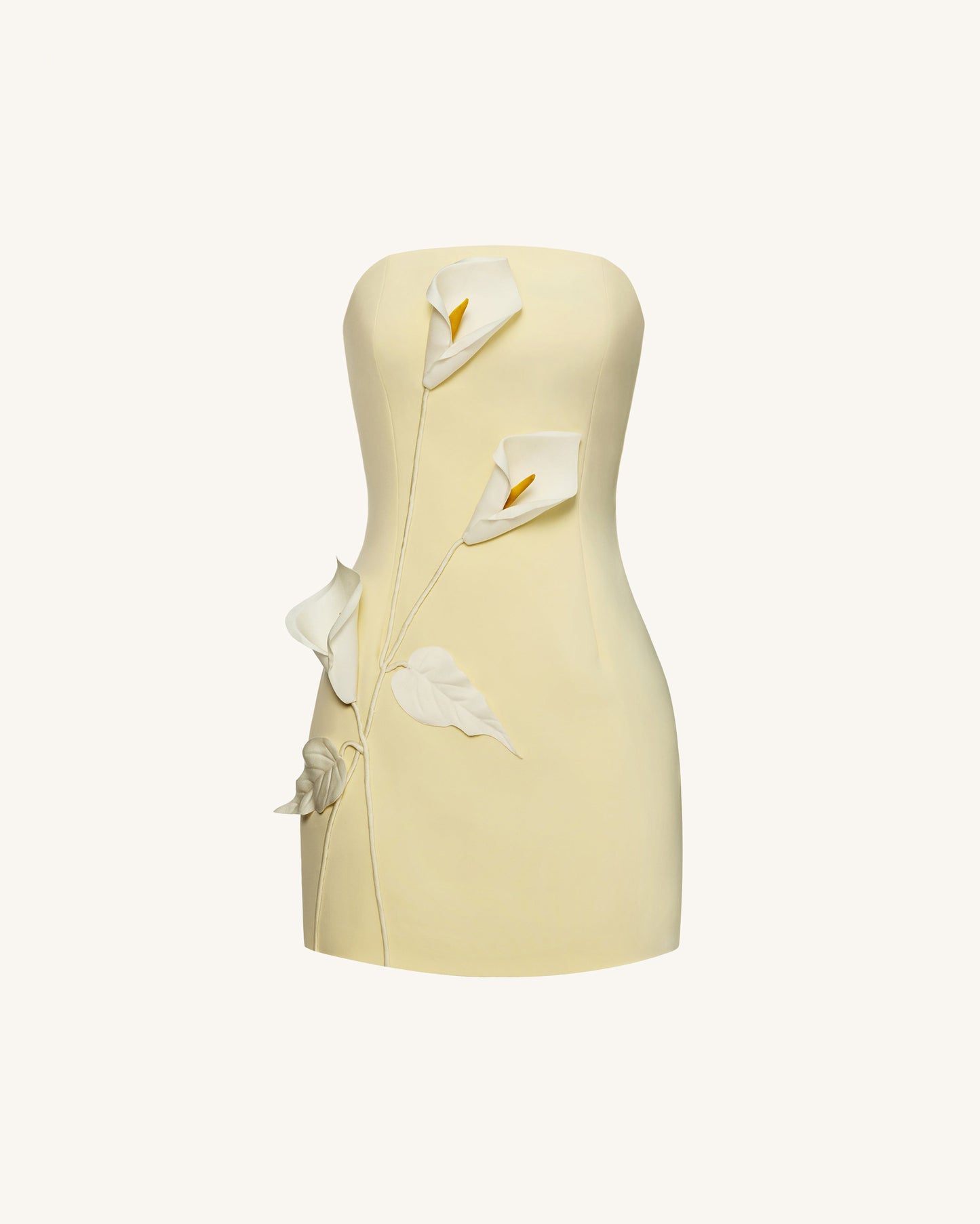 Yellow Margot Floral Appliqué Strapless Dress in Yellow