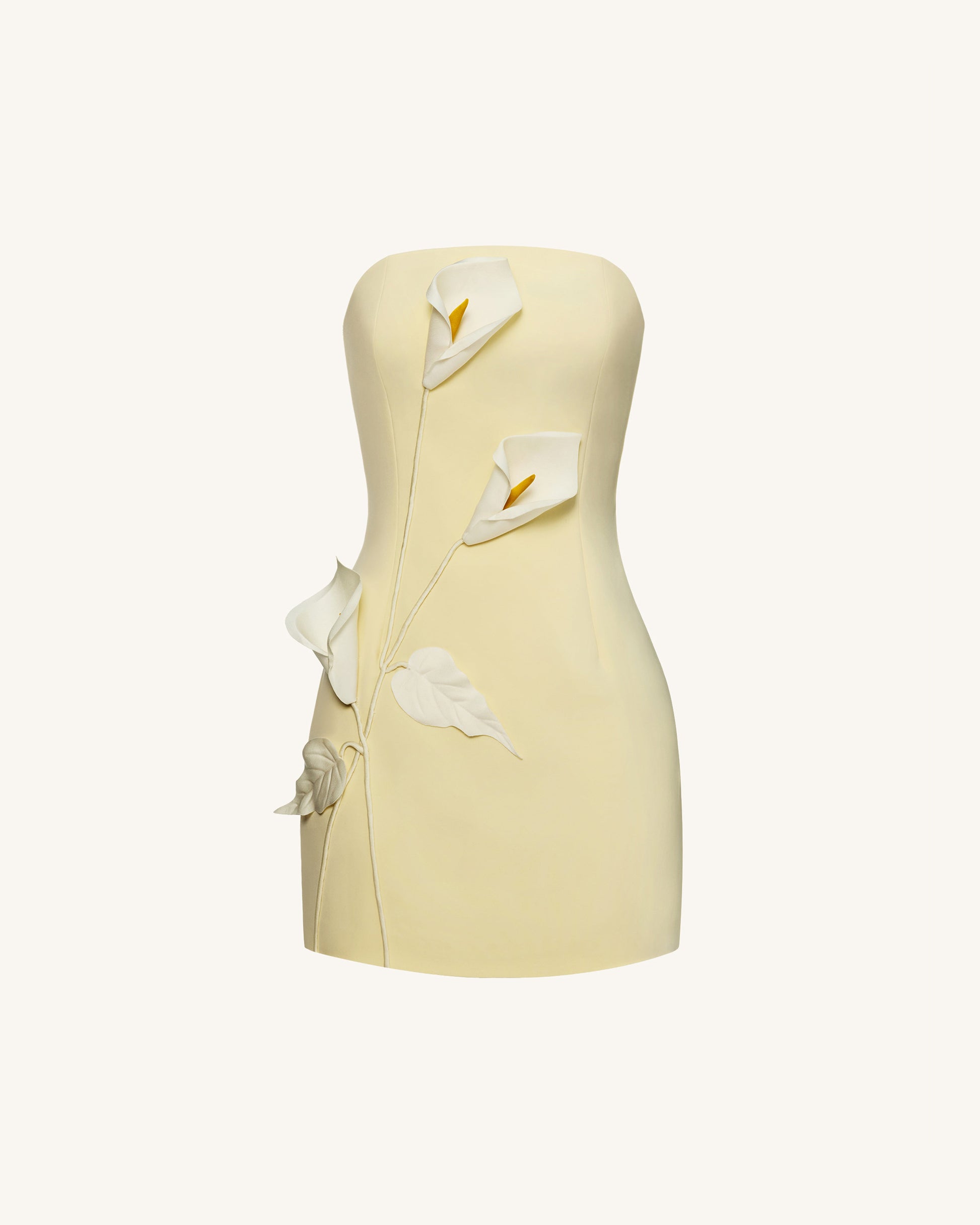 Yellow Margot Floral Appliqué Strapless Dress in Yellow