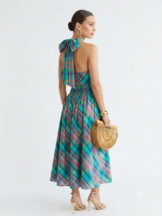 Margot Plaid Halter Midi Dress