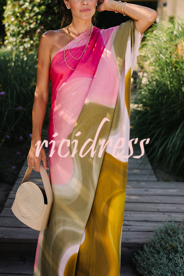Pink Isadora Satin Tie-Dye Maxi Dress