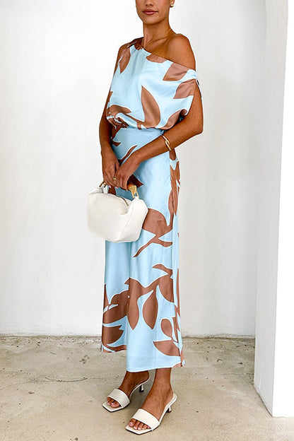 Blue Margot Off-Shoulder Print Maxi Dress