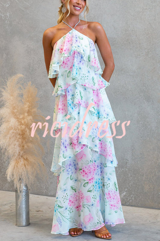 Blue Eden Chiffon Floral Maxi Dress