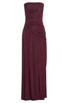 Bex Strapless Slinky Maxi Dress With Split - Burgundy