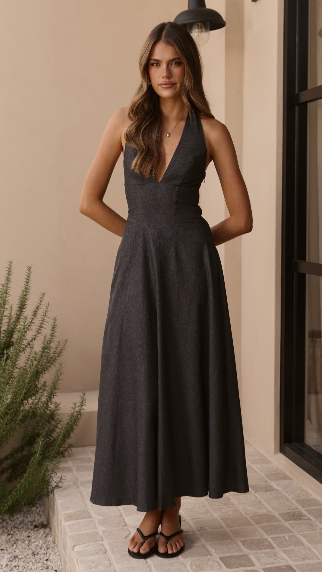 Steel Grey Skye Floral Maxi Dress in Chocolate