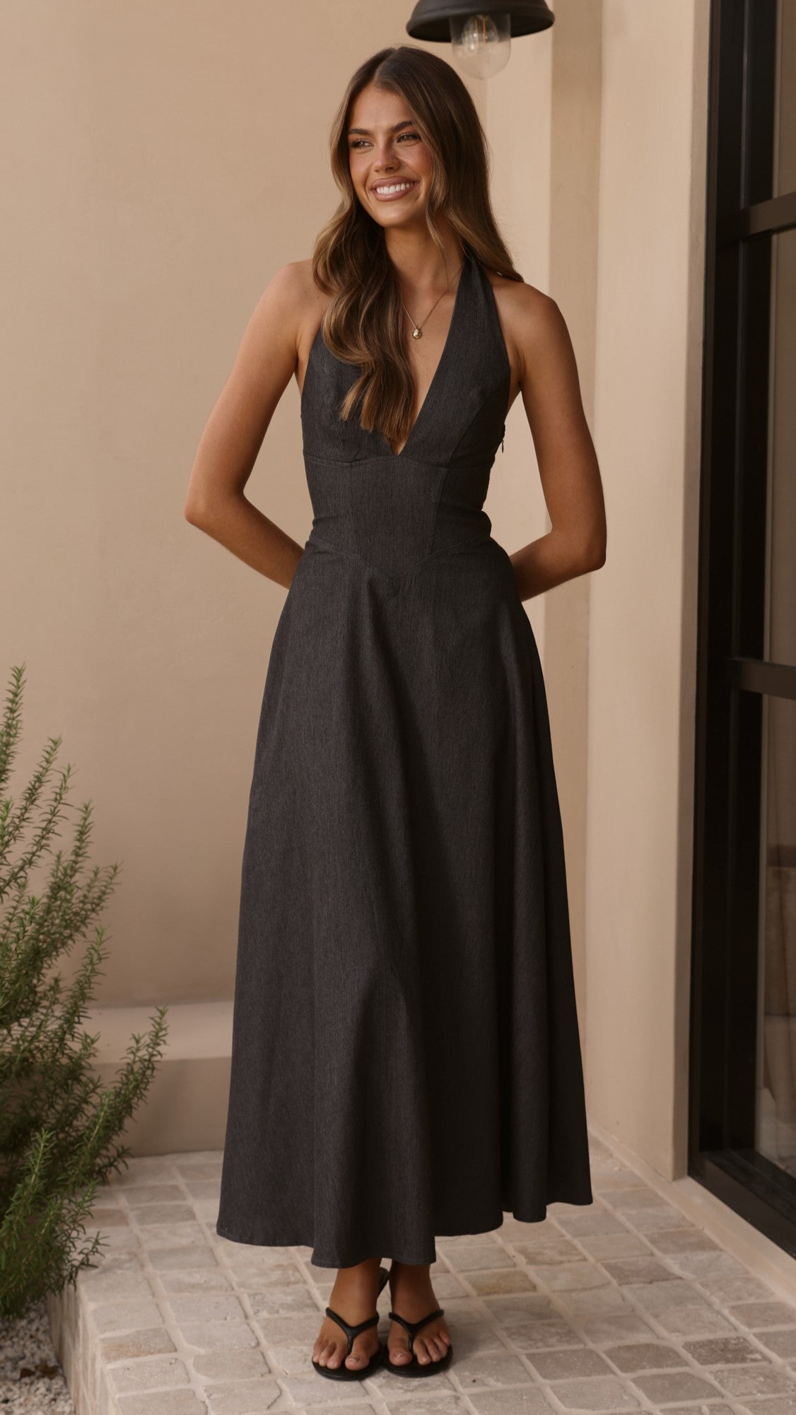 Steel Grey Skye Floral Maxi Dress in Chocolate