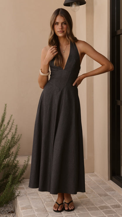 Steel Grey Skye Floral Maxi Dress in Chocolate