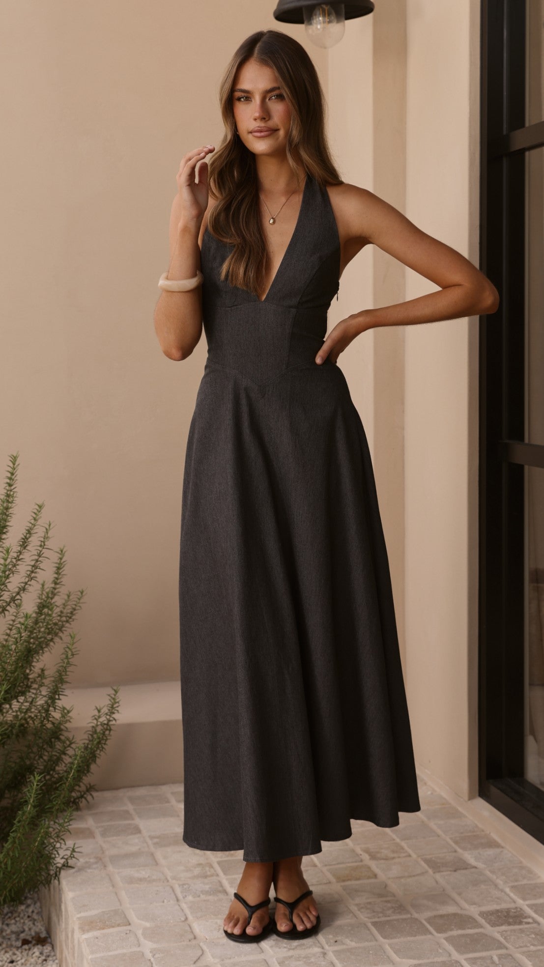Steel Grey Skye Floral Maxi Dress in Chocolate