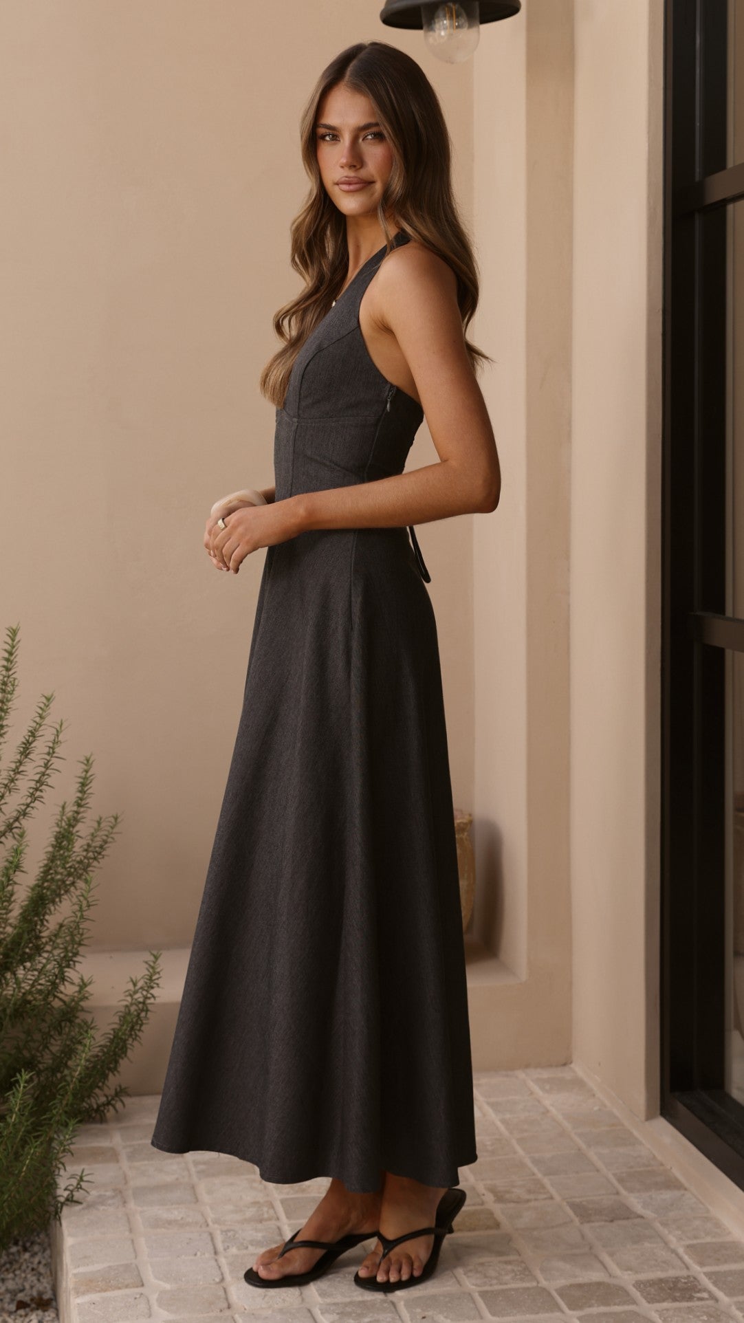 Steel Grey Skye Floral Maxi Dress in Chocolate
