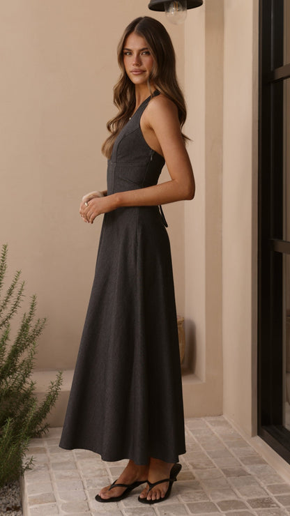 Steel Grey Skye Floral Maxi Dress in Chocolate