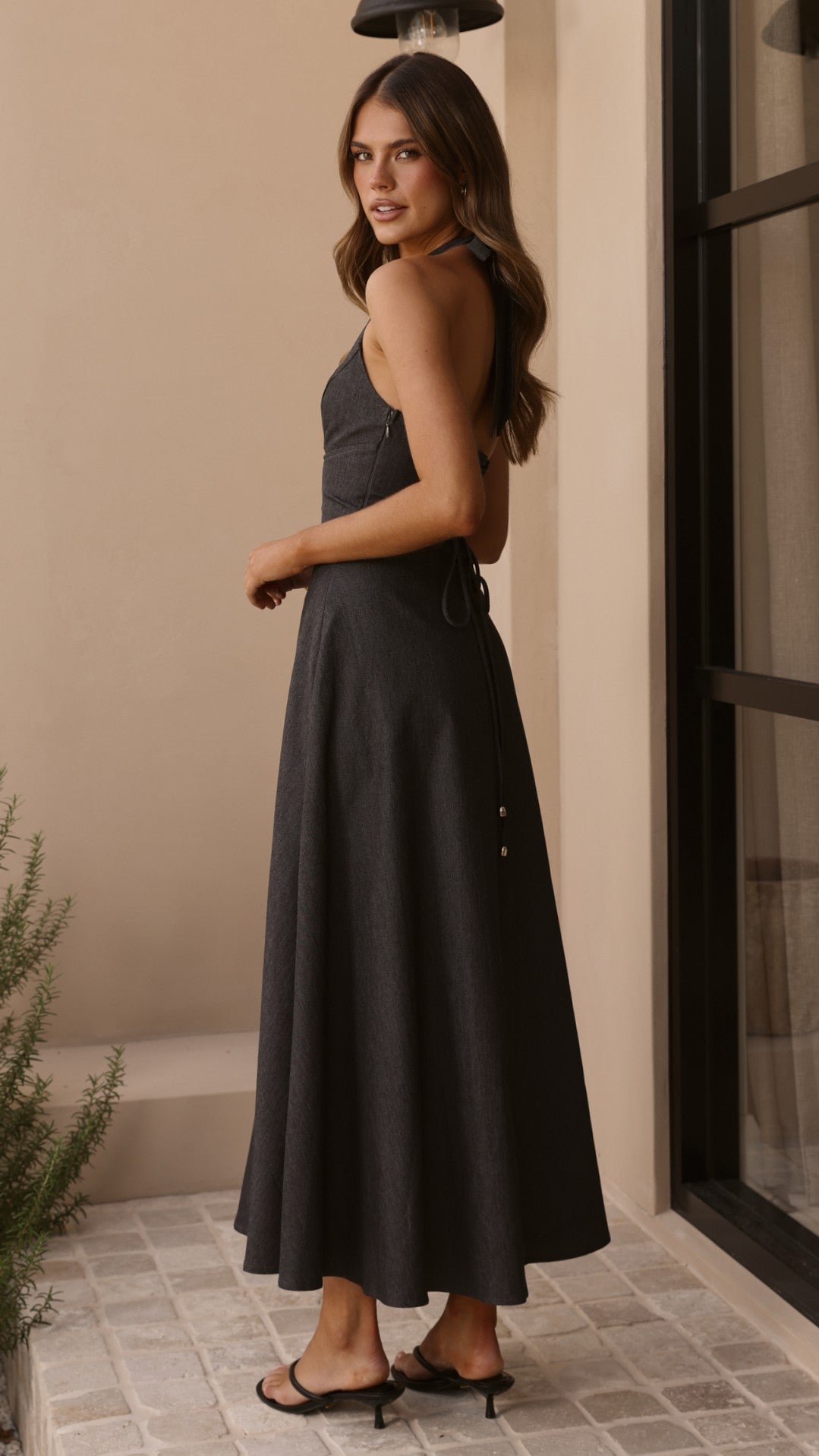 Steel Grey Skye Floral Maxi Dress in Chocolate