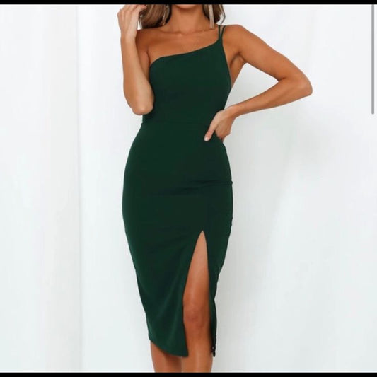 Hello Molly Dresses | Hello Molly One Shoulder Midi Dress | Color: Green | Size: S