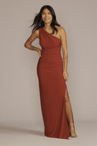 Celebrate DB Studio Ruched Jersey One-Shoulder Dress in Cinnamon | Size: 26 | David's Bridal