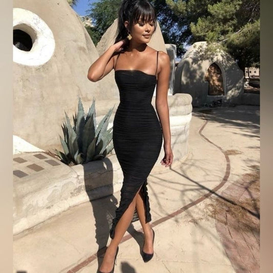 House Of Cb Dresses | House Of Cb Black Bodycon Midi Dress | Color: Black | Size: Xs