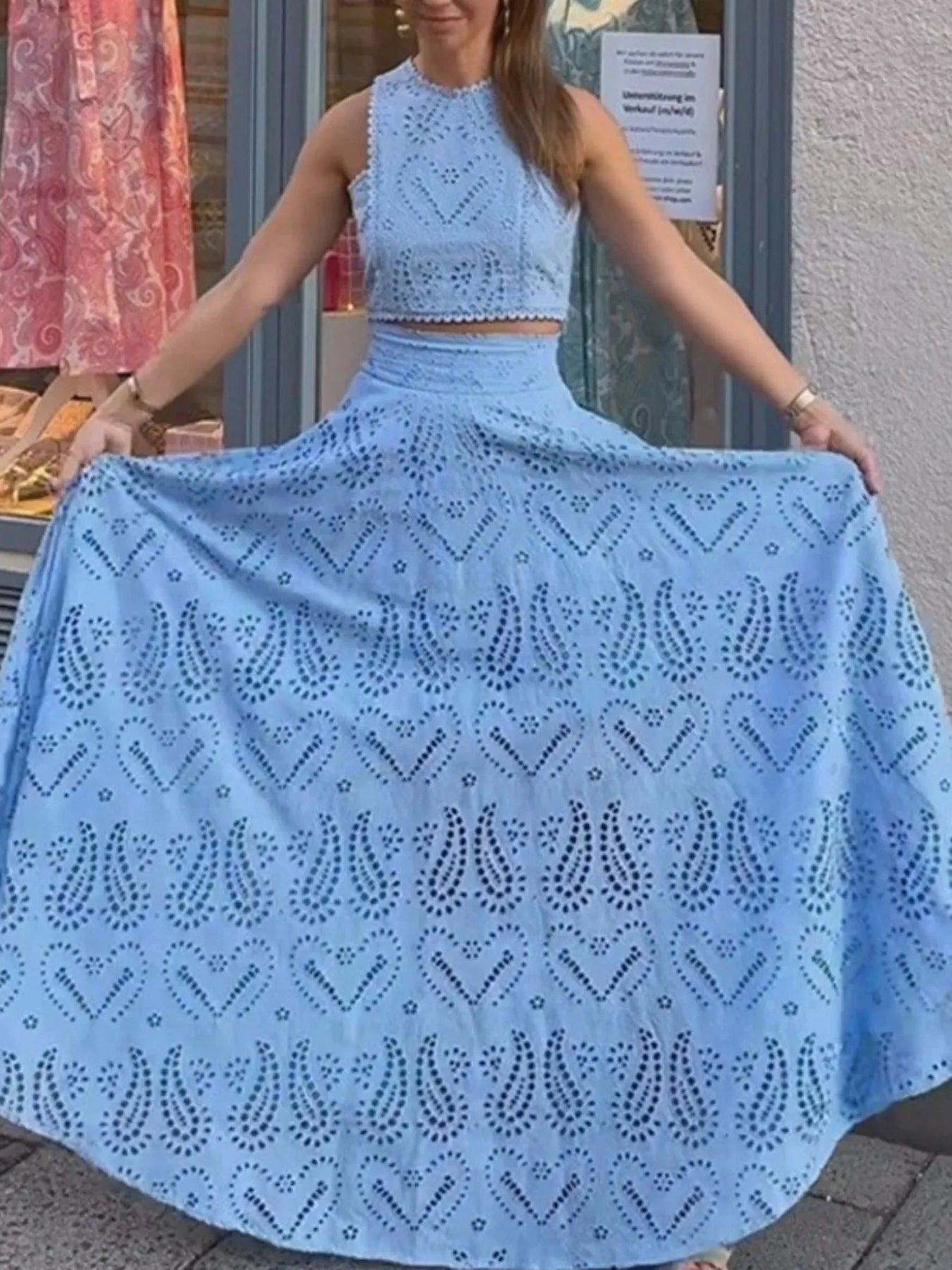 Blue Margot Eyelet Lace Maxi Dress