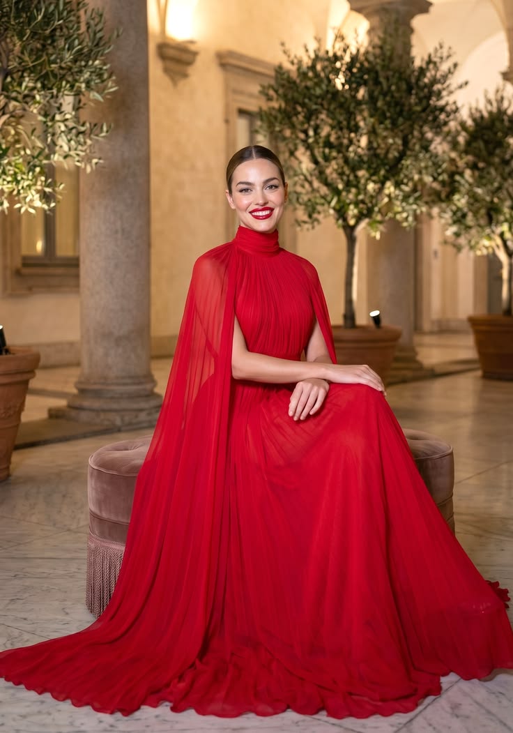 Matilda Cape Maxi Dress in Red