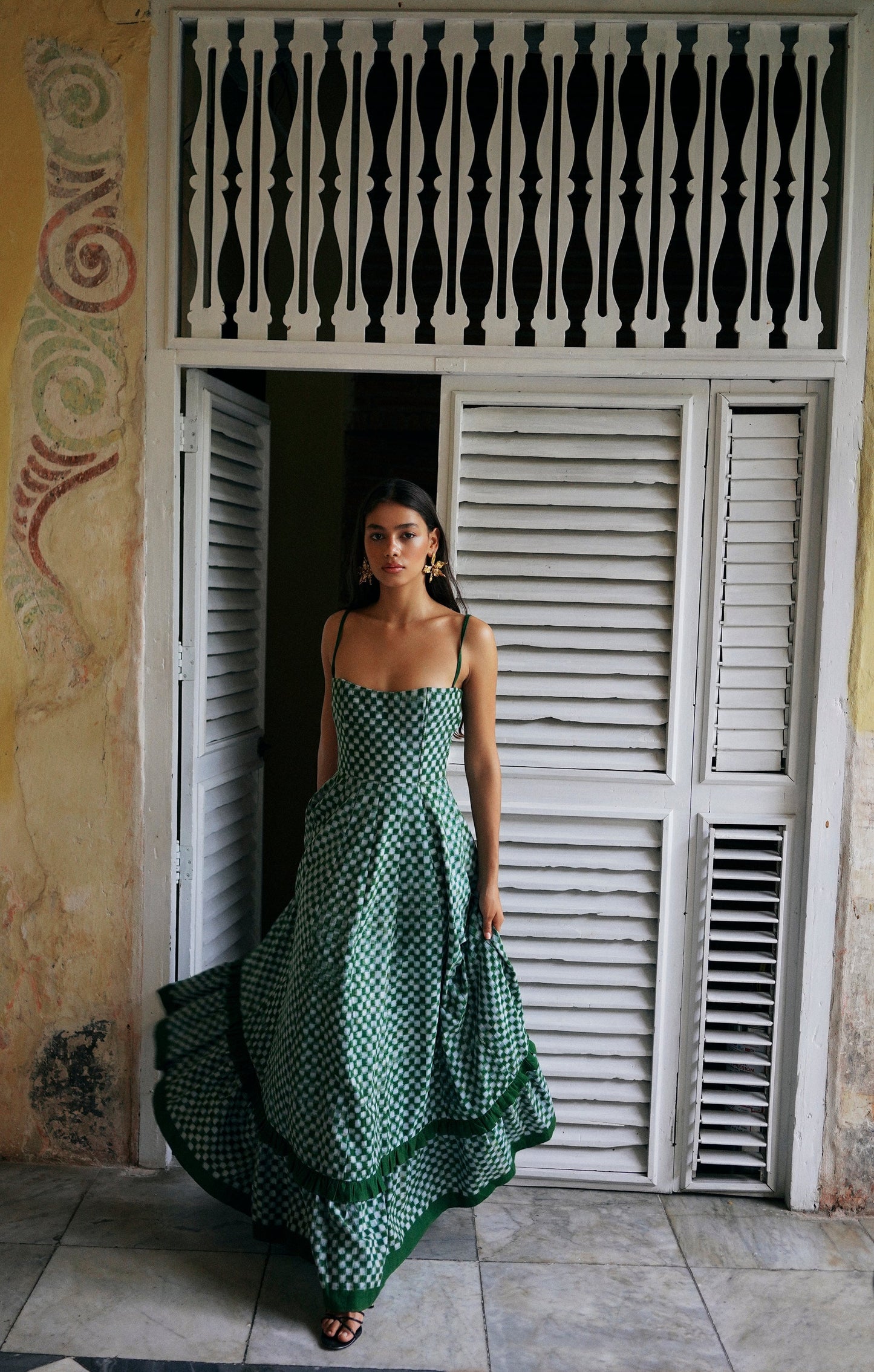 Green Margot Check Midi Dress