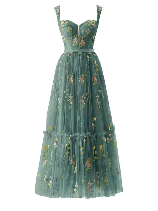 Green Margot Floral Mesh Dress