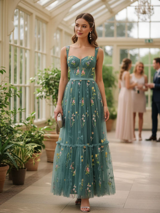Green Margot Floral Mesh Dress