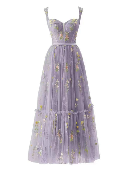 Light Blue Margot Floral Mesh Dress