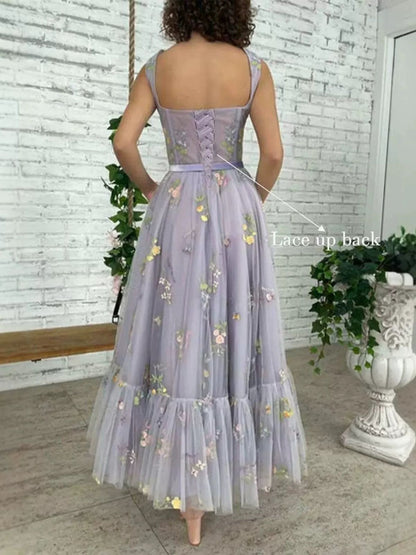 Purple Margot Floral Mesh Dress