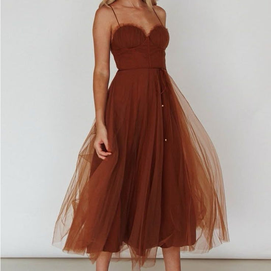 Leslie Chiffon Midi Dress in Burnt Orange