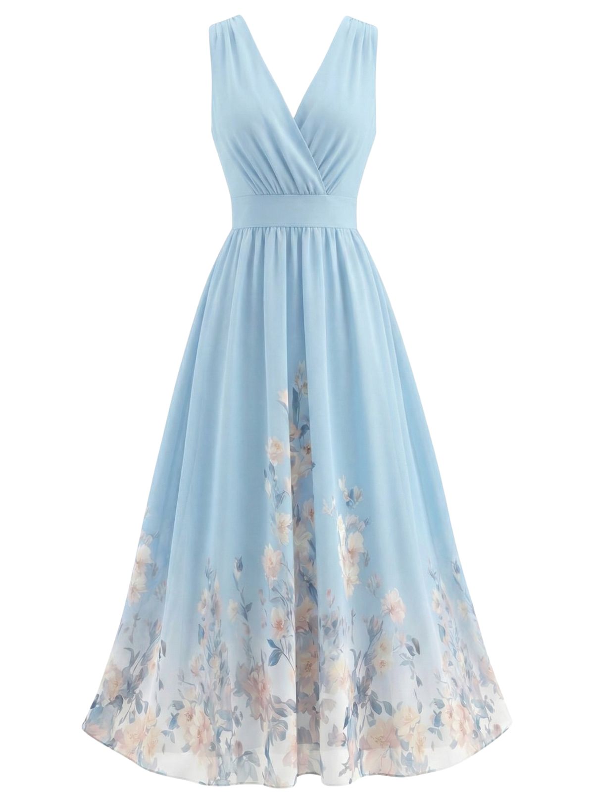 Blue Margot Floral Linen Midi Dress