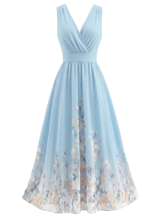 Blue Margot Floral Linen Midi Dress