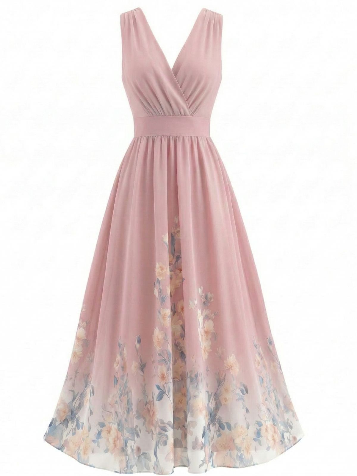 Pink Margot Floral Linen Midi Dress