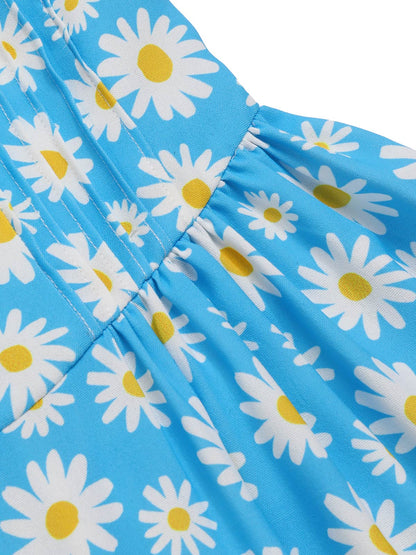 Sale] Blue 1950s Halter Lace Daisy Dress Margot Mesh Ruffle Maxi Dress