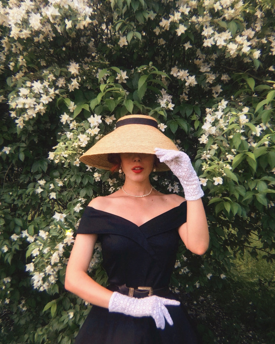 Sale] 1950s Off Shoulder Swing Dress Margot Mesh Ruffle Maxi Dress