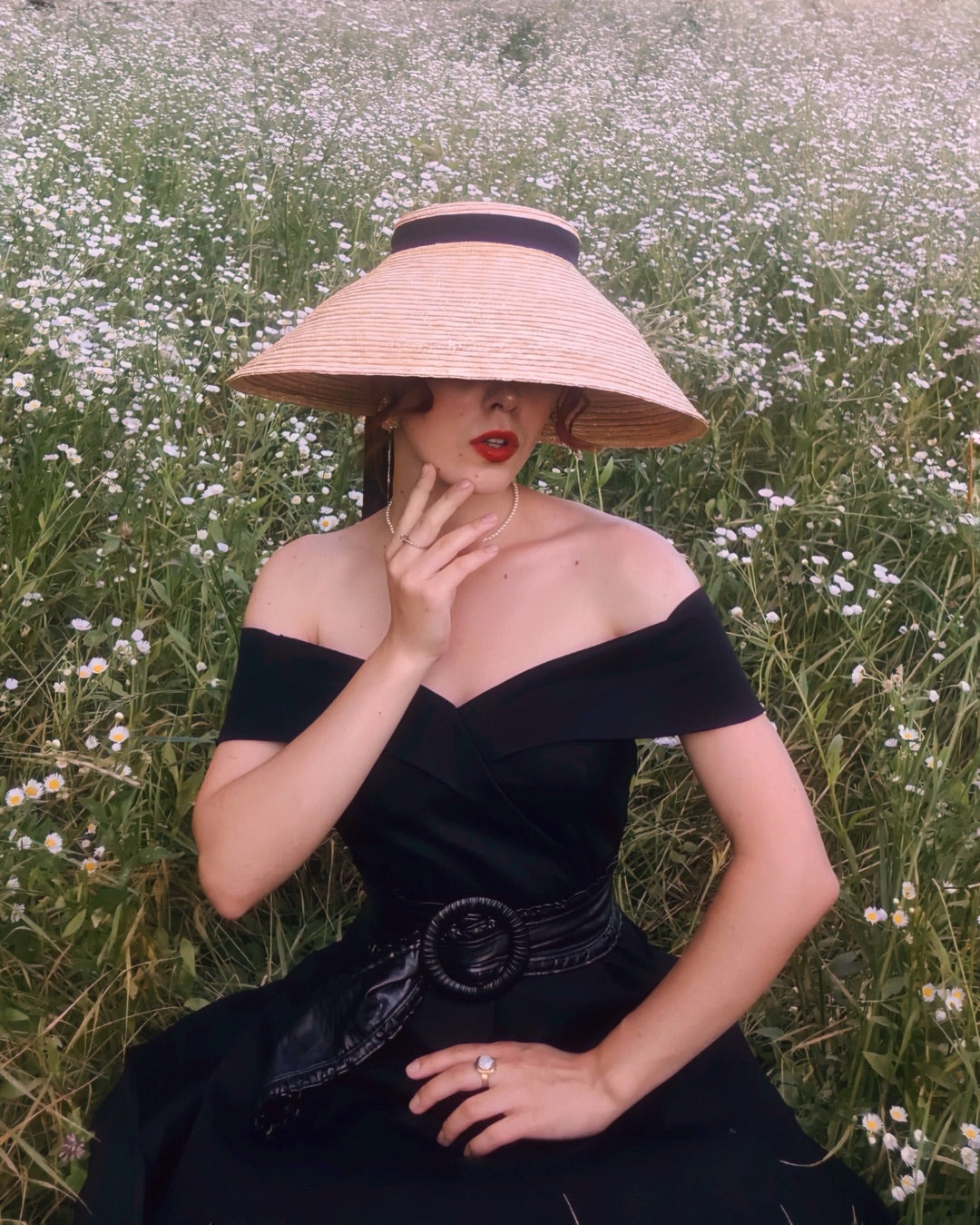 Sale] 1950s Off Shoulder Swing Dress Margot Mesh Ruffle Maxi Dress