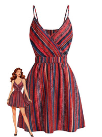 Neck Boho Style Striped Mini Dress