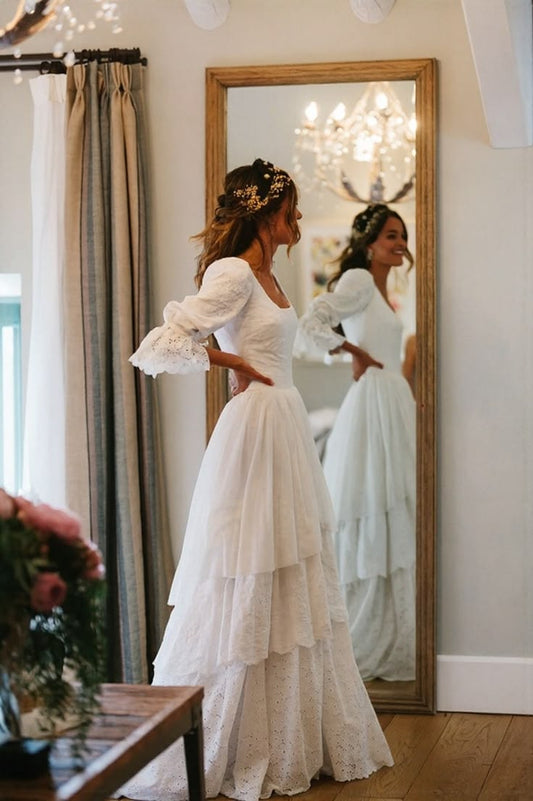lantern sleeve wedding dresses,Rustic lace wedding dress,white wedding dresses