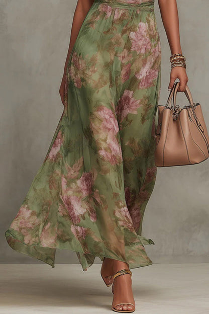 Green Margot Floral Halter Maxi Dress