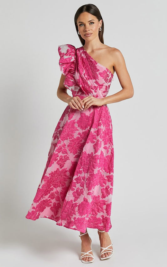 Alfreda One-Shoulder Jacquard Midi Dress