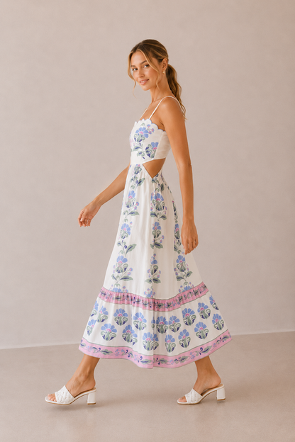 Cream Arabella Floral Border Midi Dress