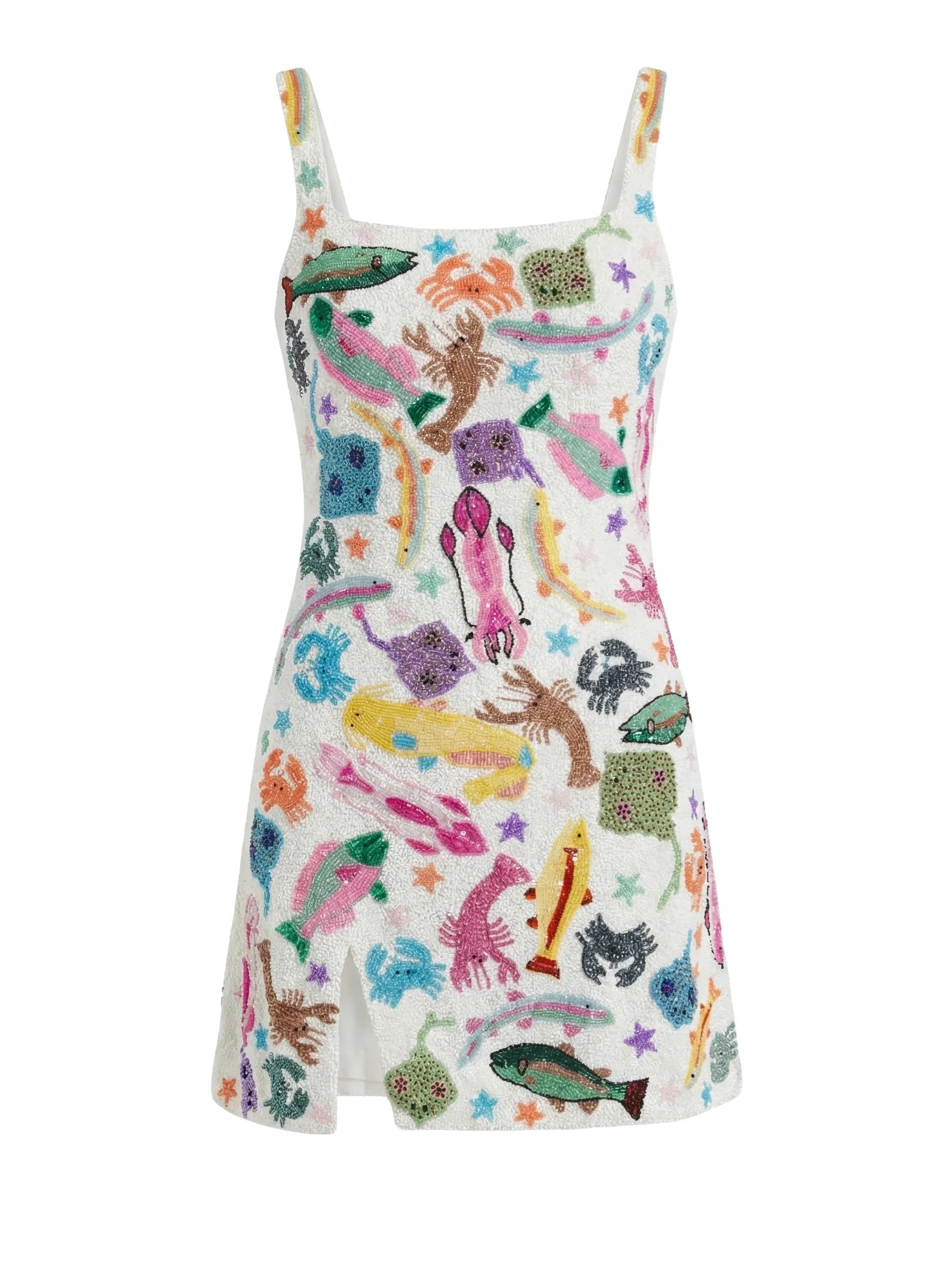 White Arizona Beaded Mini Dress in White